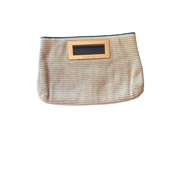Michael Kors Woven Tan Clutch With Gold Handle Accent Coastal Beach - Picture 1 of 7